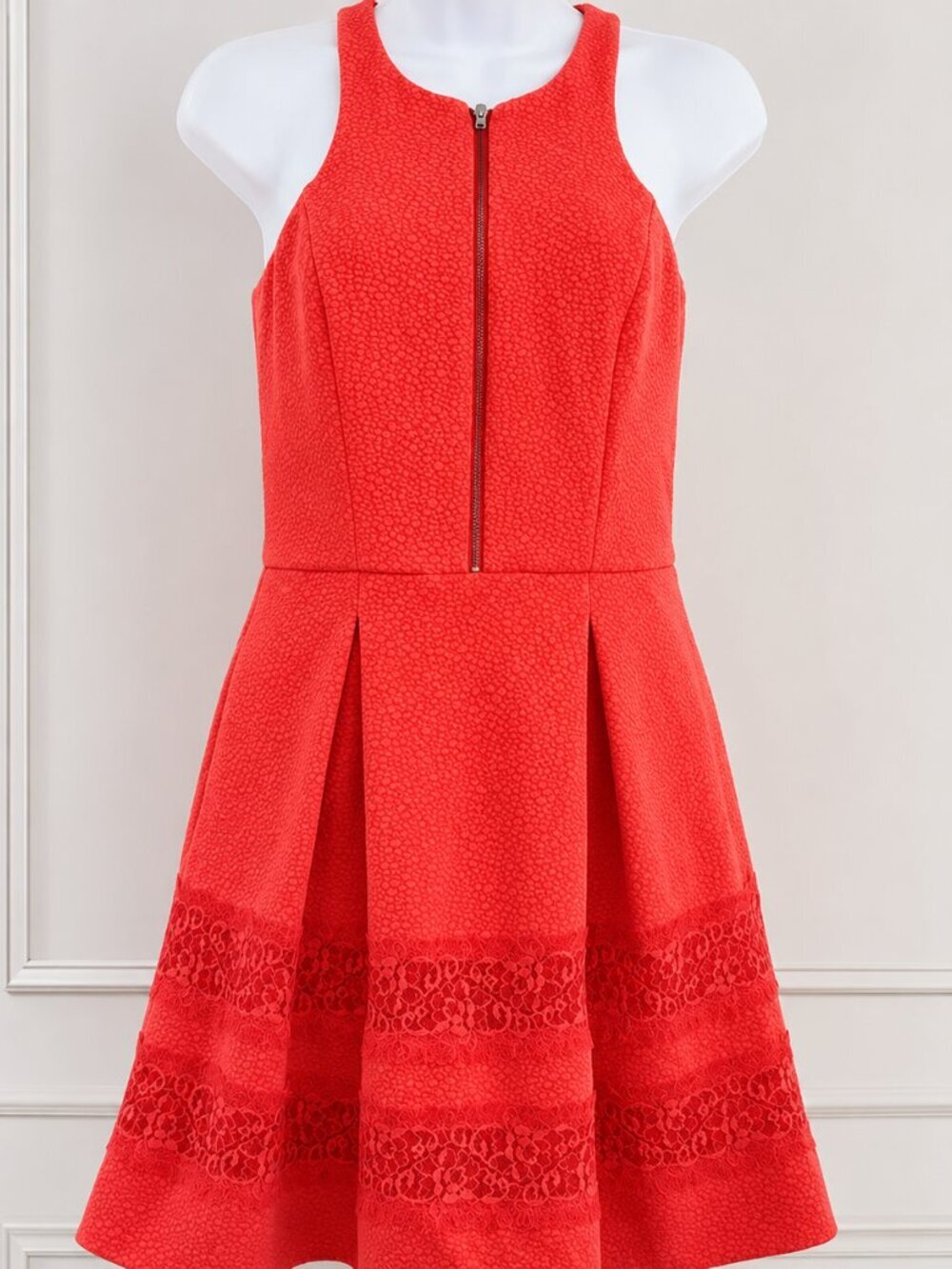 Express Coral Lace Mini Dress Women's Size 0 NWOT Sleeveless Pockets - Picture 3 of 12